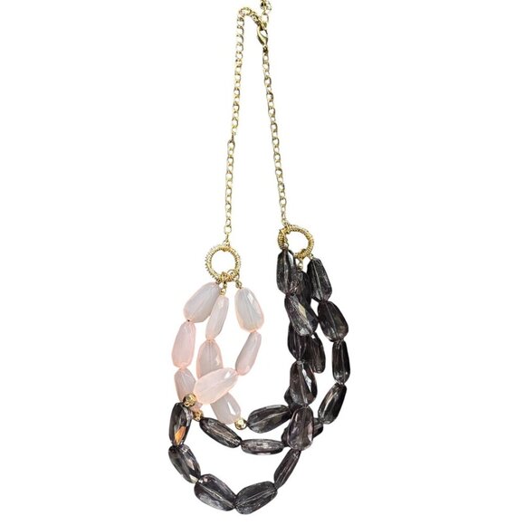 Two-Tone Beaded Layered Statement Necklace, Rhinestones, with Gold Chain Accent - Picture 1 of 6